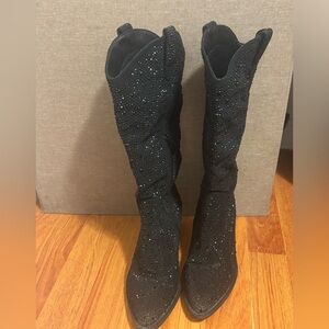 Elegant Black Rhinestone Cowboy Boots